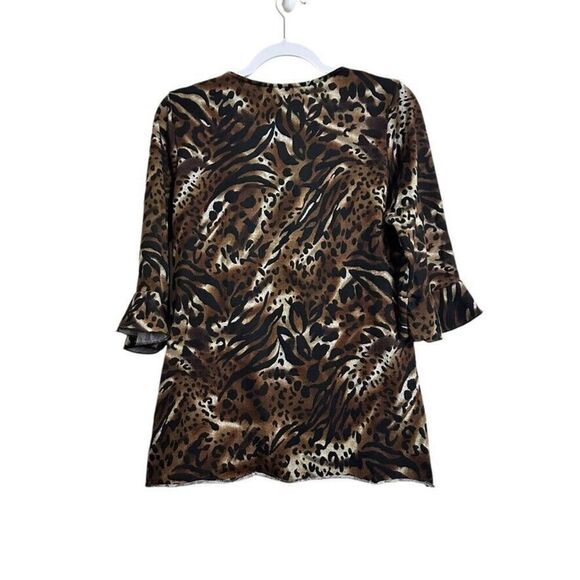 Vintage Joei & I Leopard Print 3/4 Blouse Women's L Ruffle Bell Sleeve Y2K Retro - Picture 2 of 5